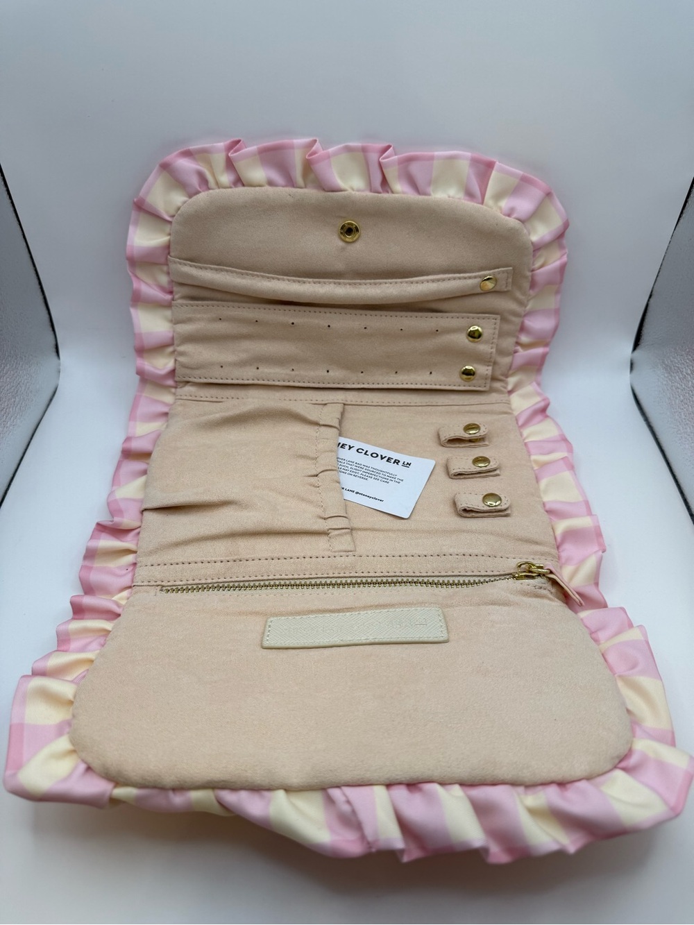 Stoney Clover Pink Gingham Ruffle Jewelry Case - Picture 4 of 5